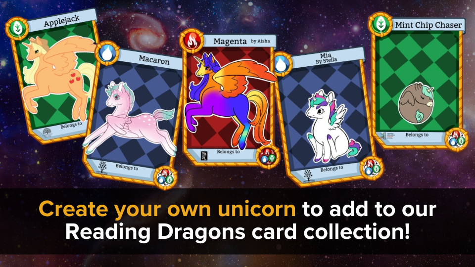 Create your own unicorn to add to our Reading Dragons card collection!